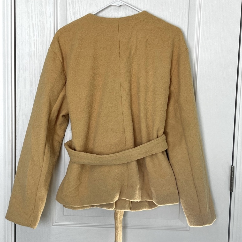NWOT Joie Belted Double Breasted Evening Jacket Yellow Patch Pockets Size L - Picture 2 of 13